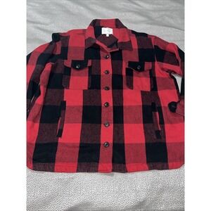 Lucky Brand Shacket Womens XL Red Buffalo Plaid Flannel Shirt Jacket 4 Pockets